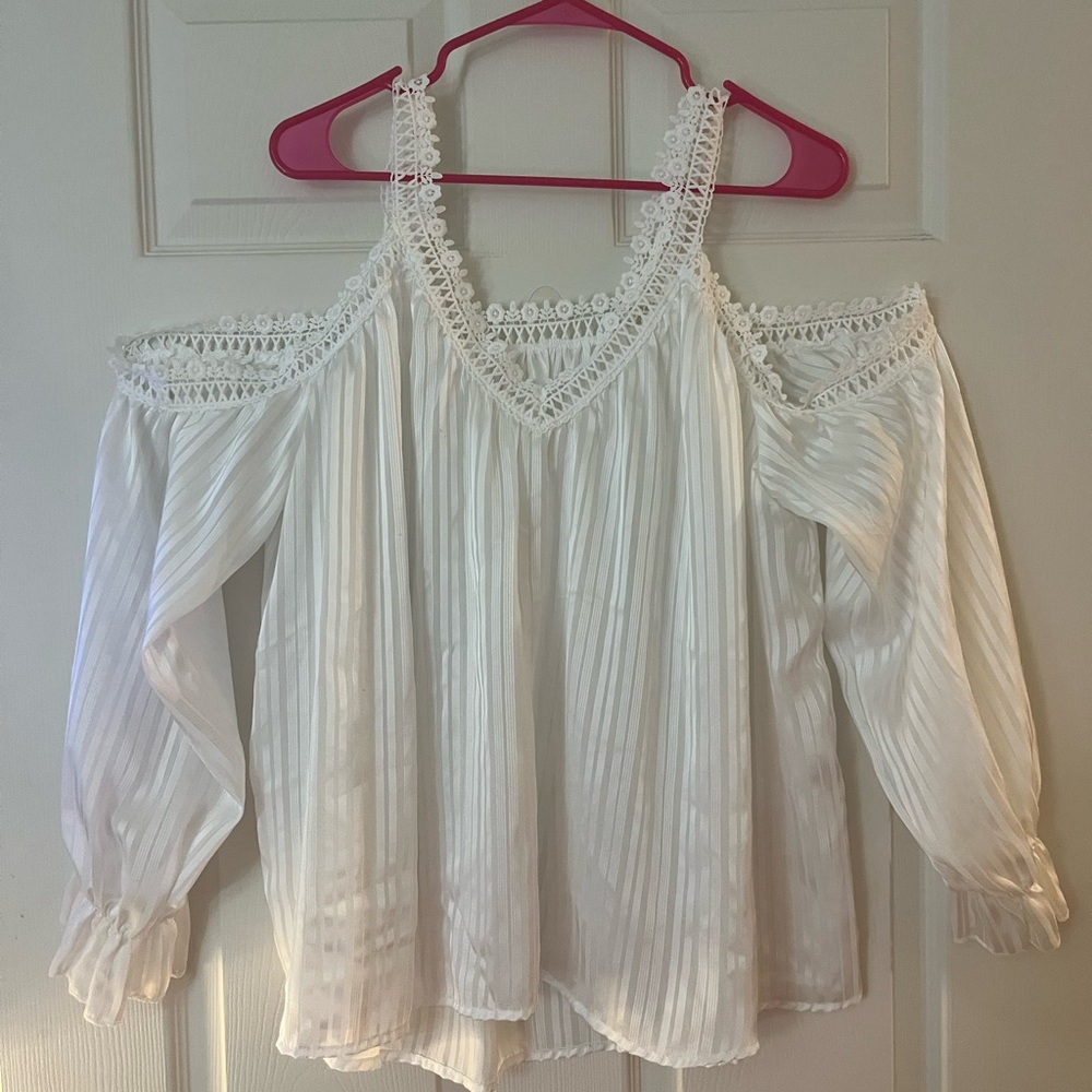 White Long Sleeve Pleated Smocked Blouse